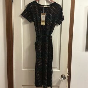 Sugarhill US sz 8. Black dress wirh multi dots . Organic cotton wirh stretch.